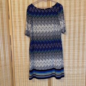 Jessica Howard Womens 14 Dress Blue Grey Slinky Geometric Office Y2K Lagenlook